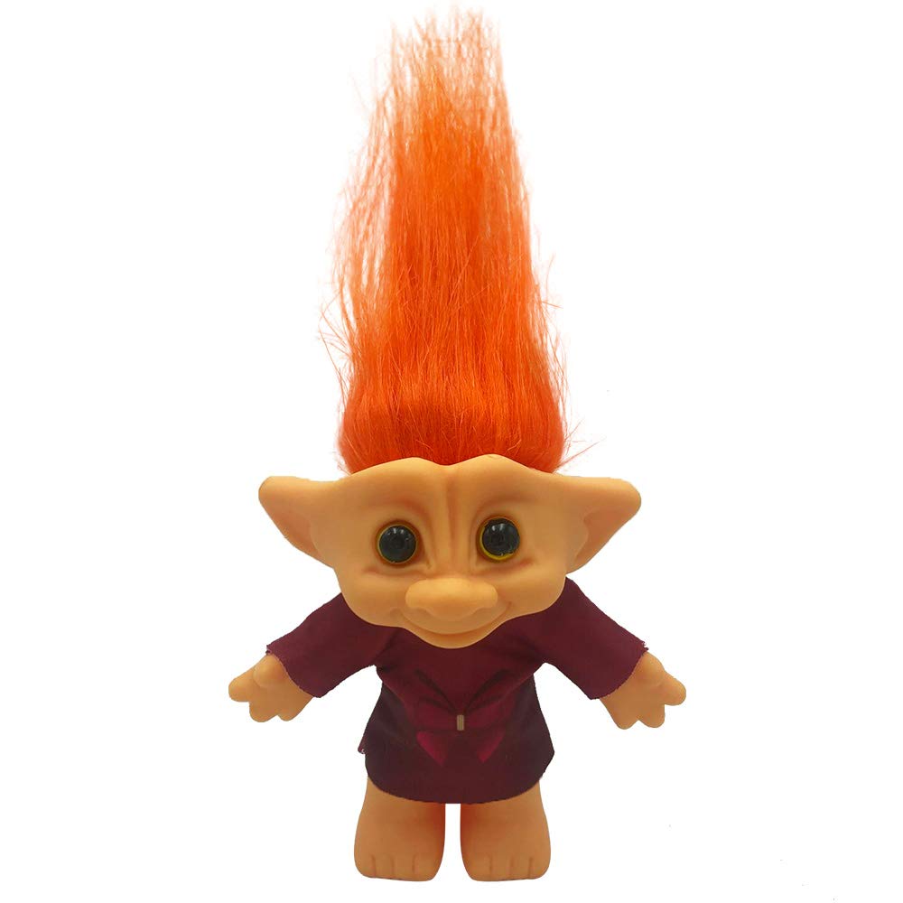 Yintlilocn Vintage Troll Doll 7.5 Inches - Orange Hair, Cute Clothes, for Collections, School Projects, Party Favors