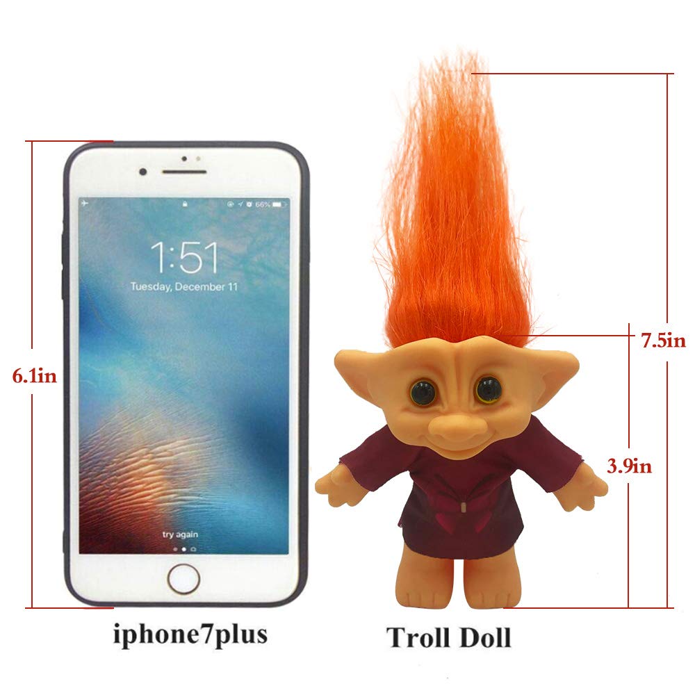 Yintlilocn Vintage Troll Doll 7.5 Inches - Orange Hair, Cute Clothes, for Collections, School Projects, Party Favors