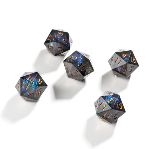 Yiotfandoll 5-Piece 22mm D20 Polyhedral Dice Set – Black Green Resin D20s for D&D, MTG & RPGs