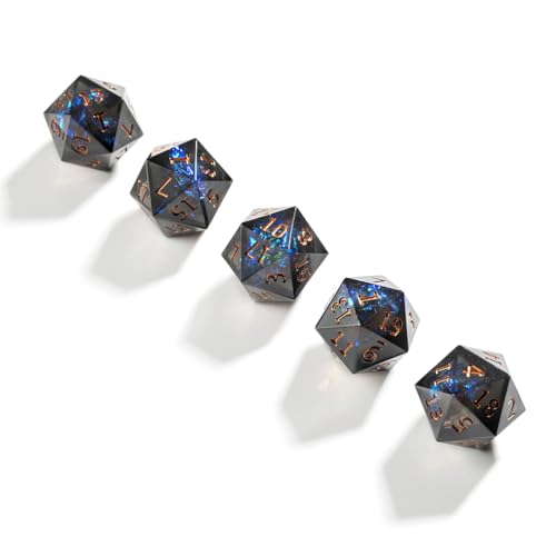 Yiotfandoll 5-Piece 22mm D20 Polyhedral Dice Set – Black Green Resin D20s for D&D, MTG & RPGs