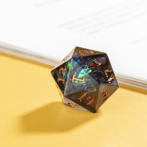 Yiotfandoll 5-Piece 22mm D20 Polyhedral Dice Set – Black Green Resin D20s for D&D, MTG & RPGs