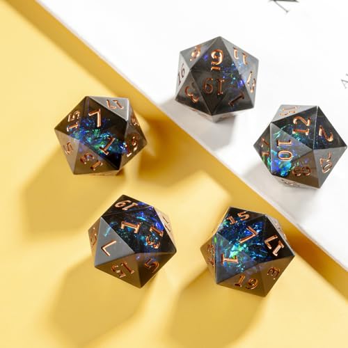 Yiotfandoll 5-Piece 22mm D20 Polyhedral Dice Set – Black Green Resin D20s for D&D, MTG & RPGs