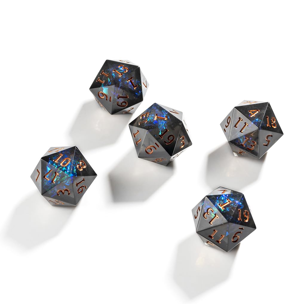 Yiotfandoll 5-Piece 22mm D20 Polyhedral Dice Set – Black Green Resin D20s for D&D, MTG & RPGs