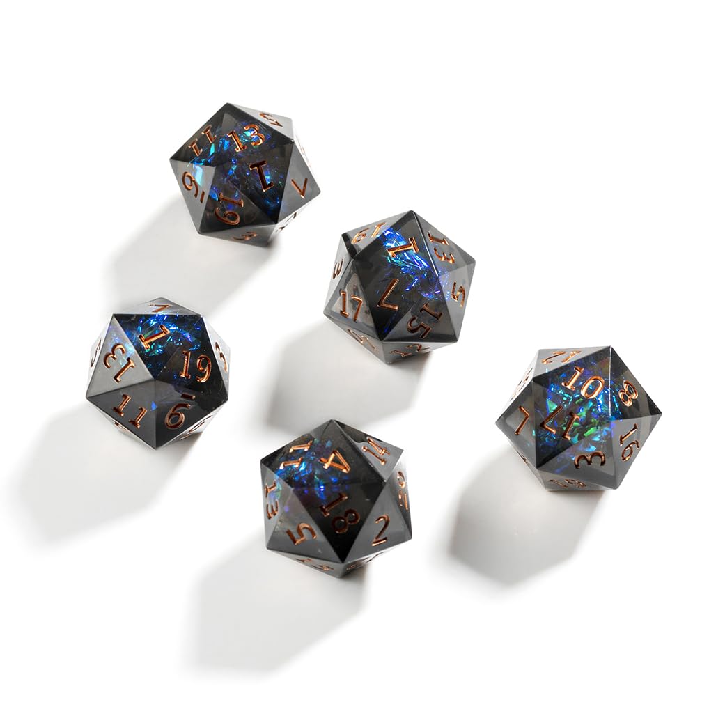 Yiotfandoll 5-Piece 22mm D20 Polyhedral Dice Set – Black Green Resin D20s for D&D, MTG & RPGs