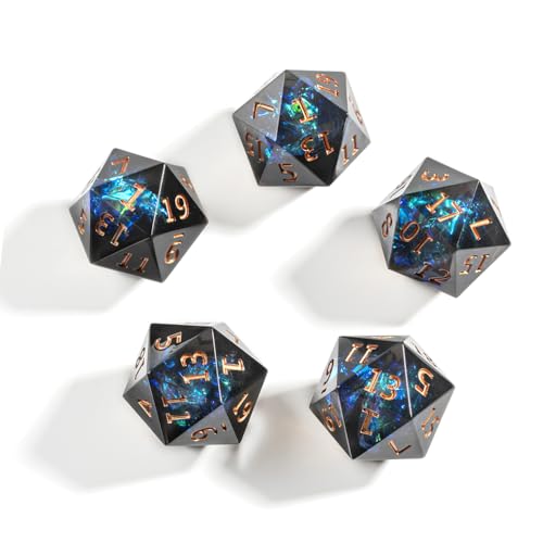Yiotfandoll 5-Piece 22mm D20 Polyhedral Dice Set – Black Green Resin D20s for D&D, MTG & RPGs
