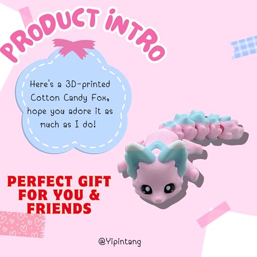 Yipintang 3D Printed Articulated Fox - 8 Inch Flexible Fidget Animal Desk Décor (Candy Fox)