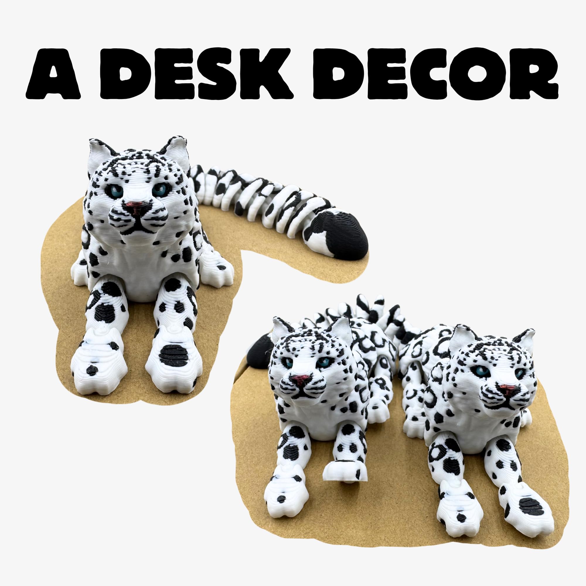 Yipintang 8-Inch Articulated Snow Leopard – 3D Printed Flexible Fidget Animal for Desk Décor