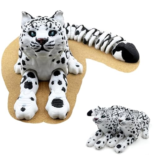 Yipintang 8-Inch Articulated Snow Leopard – 3D Printed Flexible Fidget Animal for Desk Décor