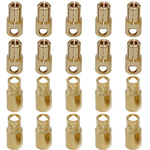 Yiqigou 10 Pairs 8.0mm Gold-Plated Bullet Connectors for RC Batteries and ESC