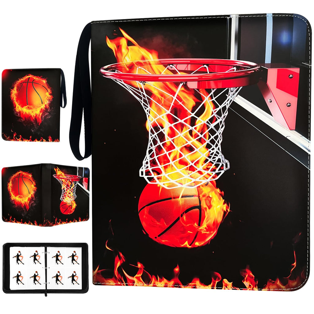 Yisheme 400-Pocket Basketball Card Binder with 50 Removable Sleeves – PU Leather Zipper Album for Trading Cards