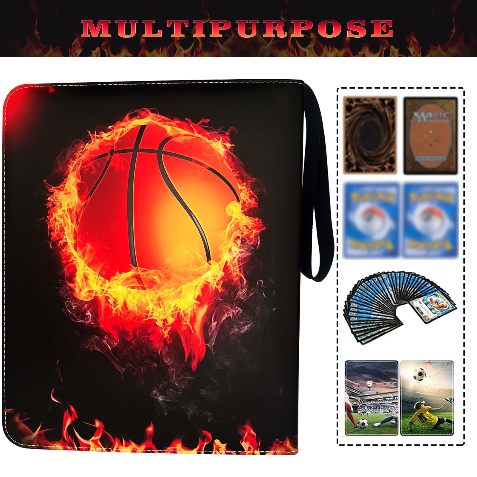 Yisheme 400-Pocket Basketball Card Binder with 50 Removable Sleeves – PU Leather Zipper Album for Trading Cards