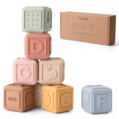 YIVEKO 8-Pack Silicone Baby Stacking Blocks – Soft Teethers & Montessori Toys for Toddlers