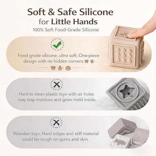YIVEKO 8-Pack Silicone Baby Stacking Blocks – Soft Teethers & Montessori Toys for Toddlers