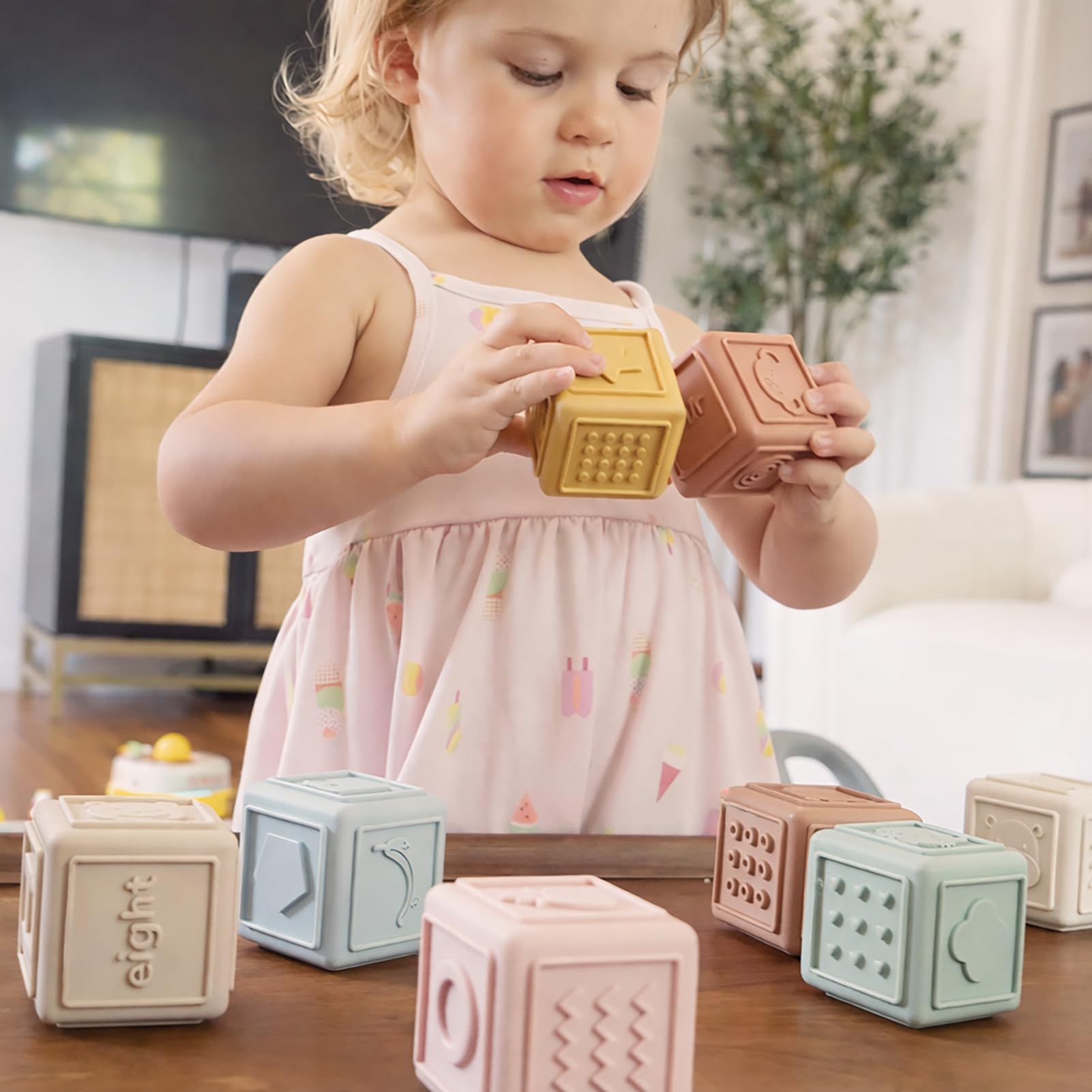 YIVEKO Silicone Baby Blocks - 8-Piece Soft Stacking Toys with Numbers, Letters, and Shapes for Teething and Early Learning