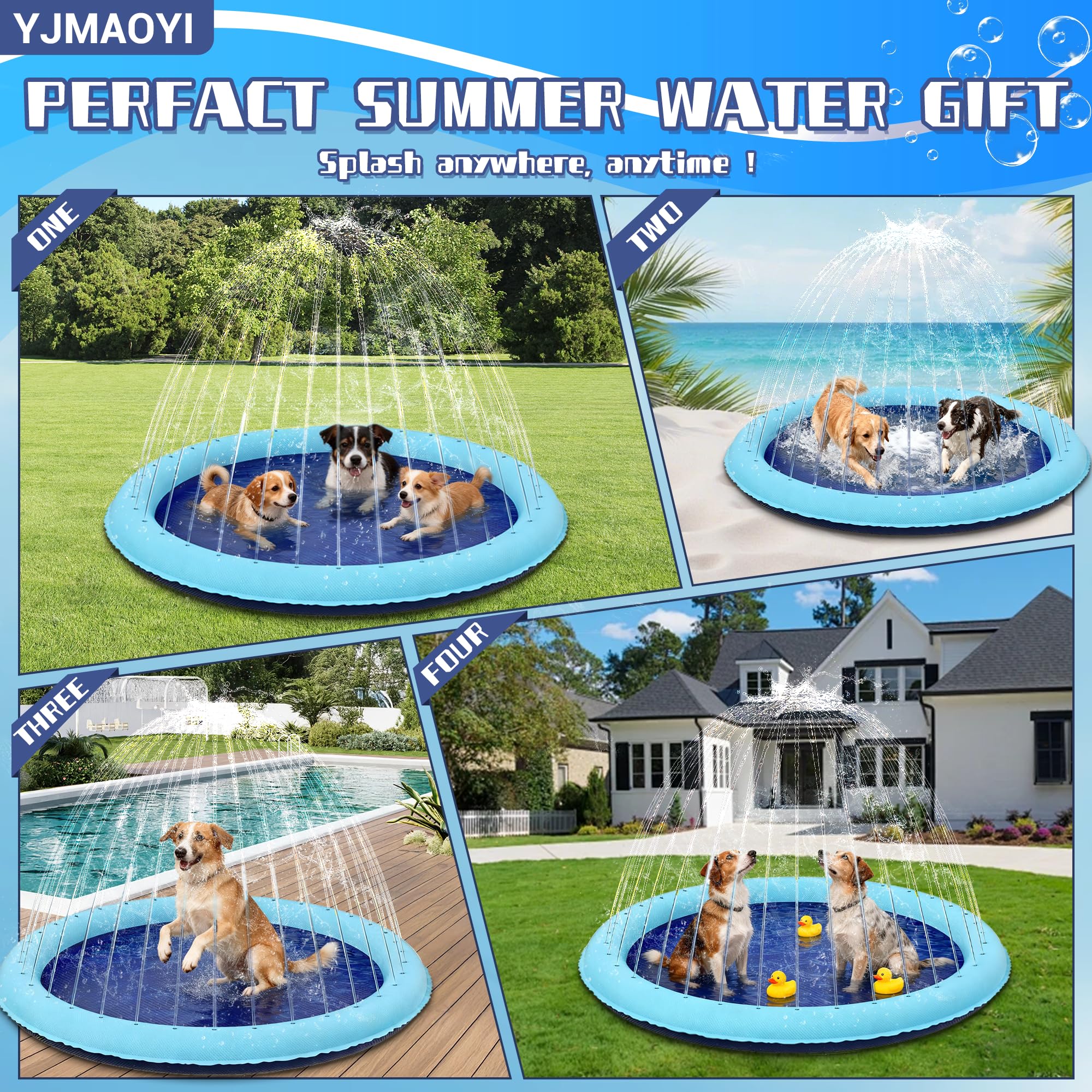 YJMAOYI Non-Slip Splash Pad 59" - Thick Sprinkler Mat for Summer Water Fun