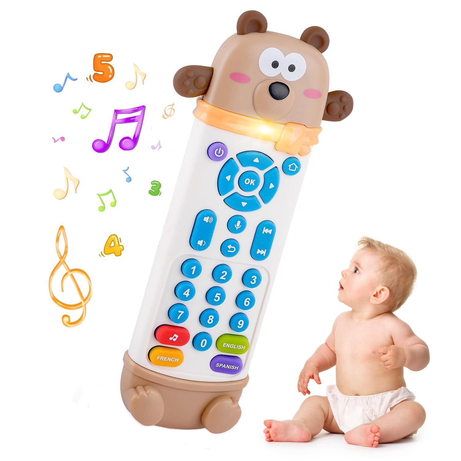 YLXHDO Baby Remote Control Toy with Music and Light – Toddler Early Education Learning Toy for Boys & Girls Ages 18 Months+ (Bear)