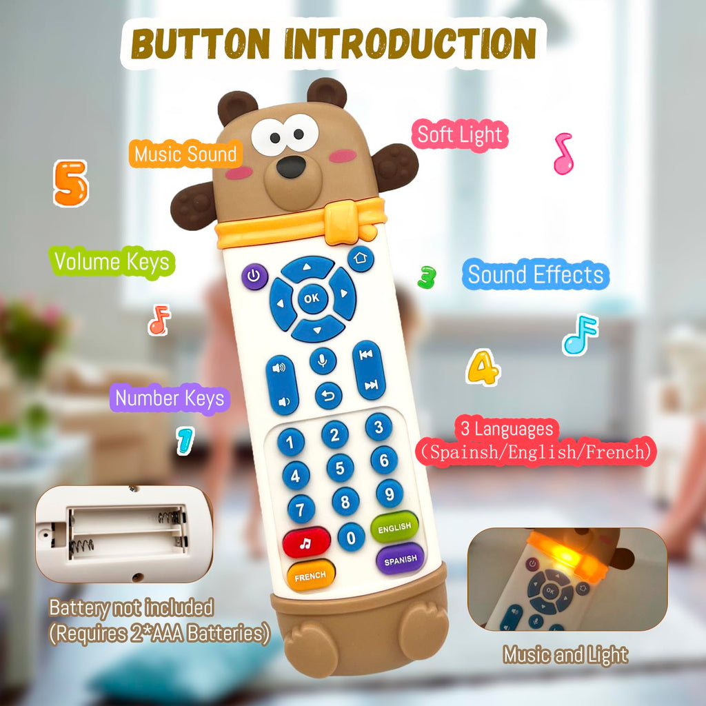 YLXHDO Baby Remote Control Toy with Music and Light – Toddler Early Education Learning Toy for Boys & Girls Ages 18 Months+ (Bear)