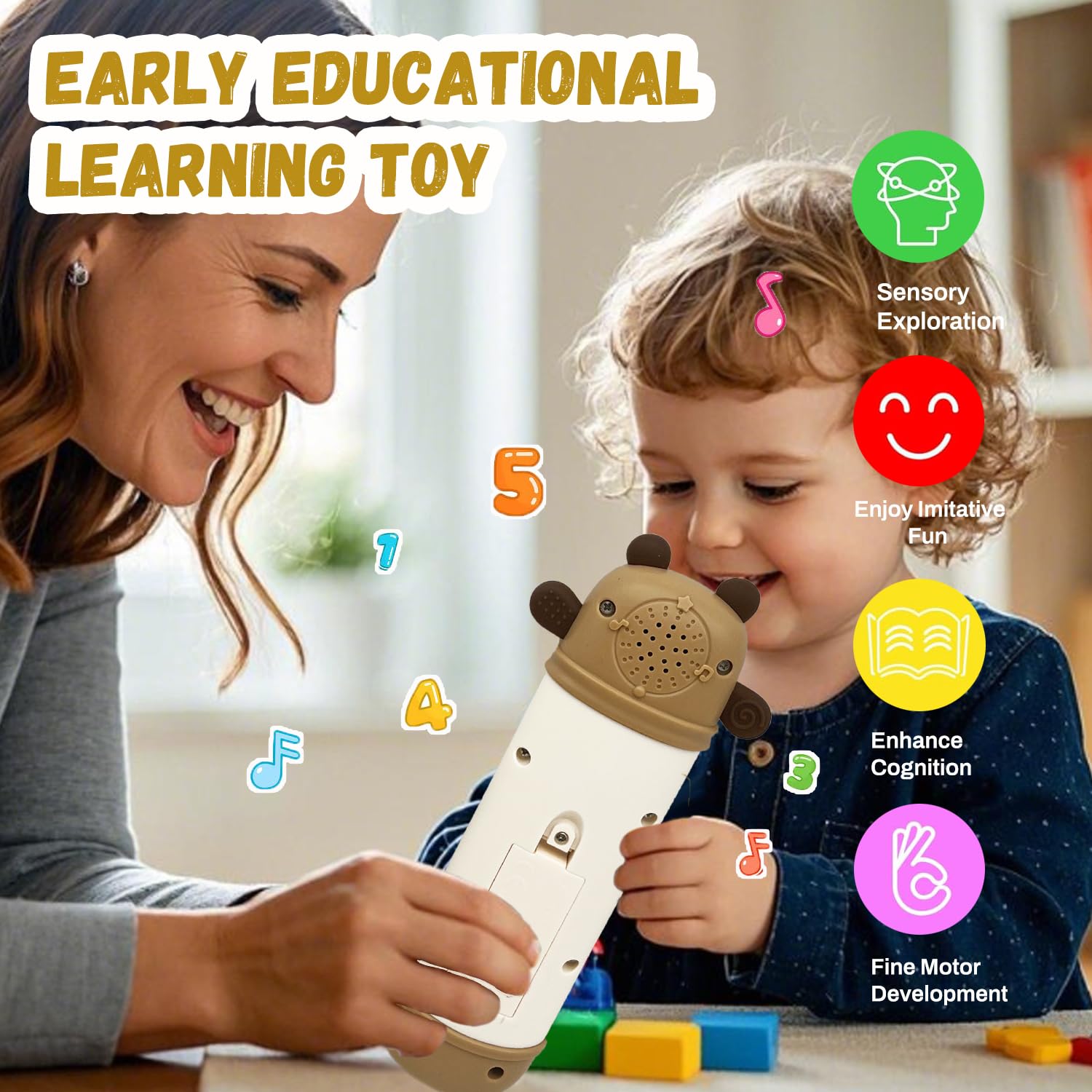 YLXHDO Baby Remote Control Toy with Music and Light – Toddler Early Education Learning Toy for Boys & Girls Ages 18 Months+ (Bear)