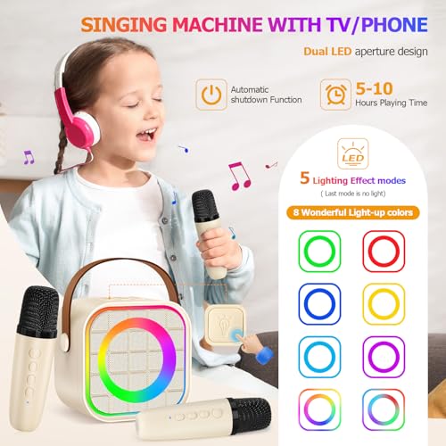 YLYYCC Mini Karaoke Machine for Kids: Portable Bluetooth Speaker with 2 Wireless Microphones, Rechargeable, 8-10 Hour Battery, Voice Changer, Travel Toy for Ages 3+