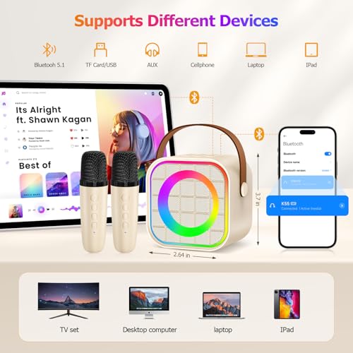 YLYYCC Mini Karaoke Machine for Kids: Portable Bluetooth Speaker with 2 Wireless Microphones, Rechargeable, 8-10 Hour Battery, Voice Changer, Travel Toy for Ages 3+