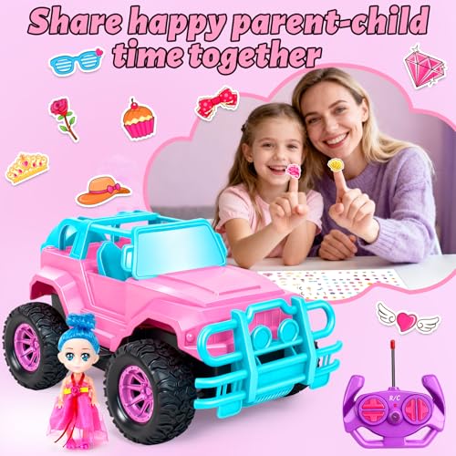 Ynybusi 1:20 Scale RC Monster Truck with LED Lights, DIY Stickers, and Doll Seat for Kids Ages 6-10