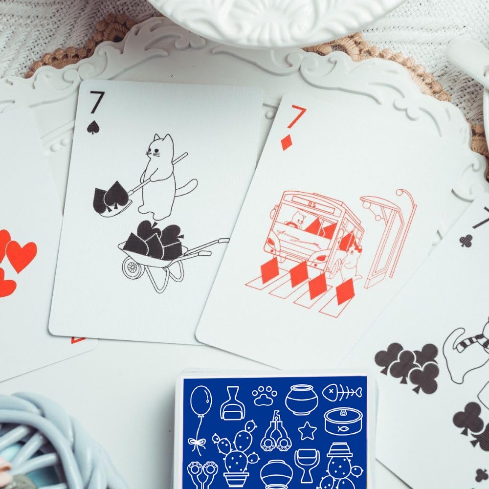 YOCEAN Blue Cat Playing Cards (2 Decks, 54 Cards Each, 3.5×4.5 inches)