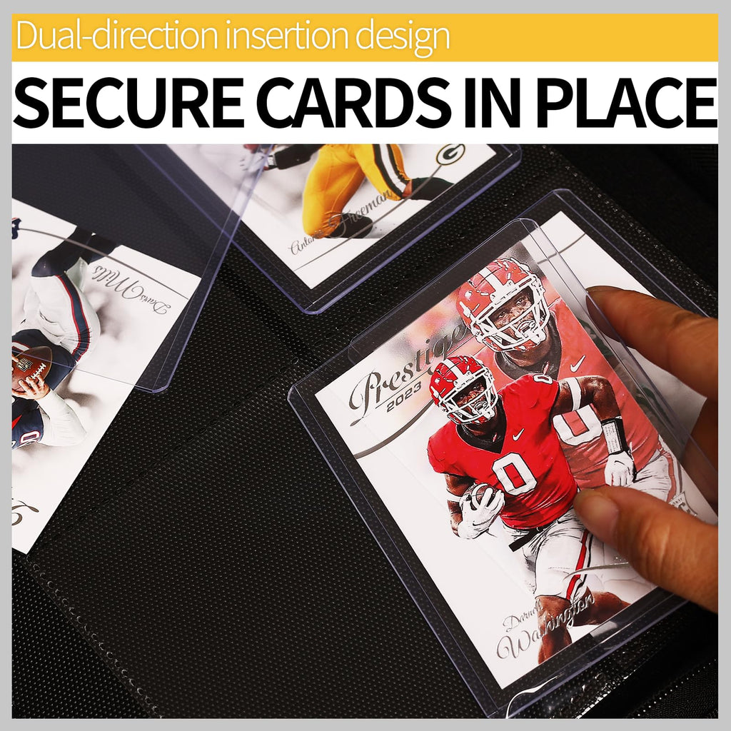 Yodamiack Toploader Binder – Holds 128 Cards in 3"x4" Sleeves, Water-Resistant PU Leather, Ringless Double-Sided Pages, Carbon Black