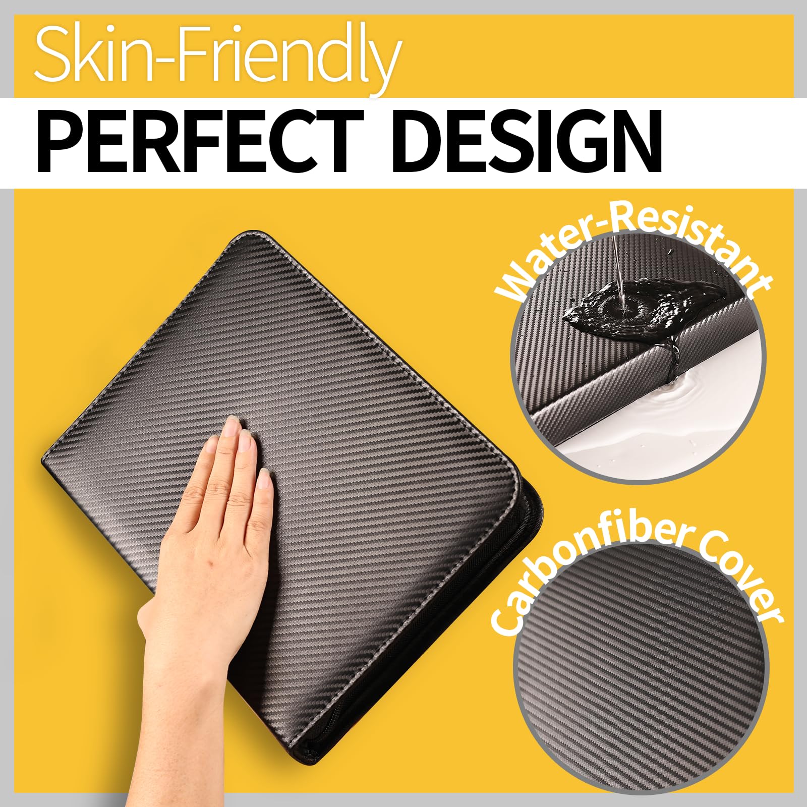 Yodamiack Toploader Binder – Holds 128 Cards in 3"x4" Sleeves, Water-Resistant PU Leather, Ringless Double-Sided Pages, Carbon Black