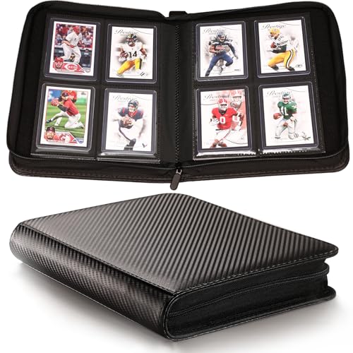 Yodamiack Toploader Binder – Holds 128 Cards in 3"x4" Sleeves, Water-Resistant PU Leather, Ringless Double-Sided Pages, Carbon Black