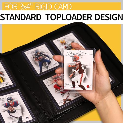 Yodamiack Toploader Binder – Holds 128 Cards in 3"x4" Sleeves, Water-Resistant PU Leather, Ringless Double-Sided Pages, Carbon Black