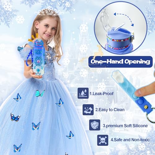 YOFUN Frozen Water Bottle Craft Kit for Girls – Decorate Your Own 630ml Leak-Proof Bottle with Stickers & Fidget Keychain, Ages 3-8
