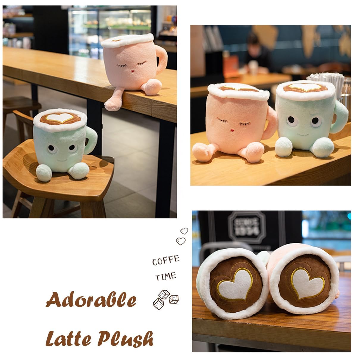Yoholto 7.8-Inch Latte Plush Pillow: Soft Coffee Cup Stuffed Toy in Green