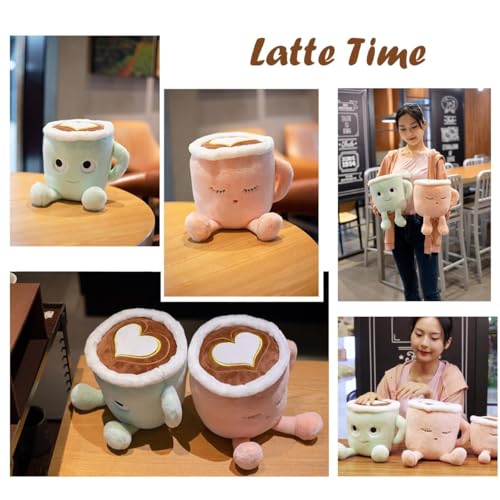 Yoholto Latte Plush Pillow – 7.8 Inch Pink Coffee Cup Stuffed Toy with Embroidered Face