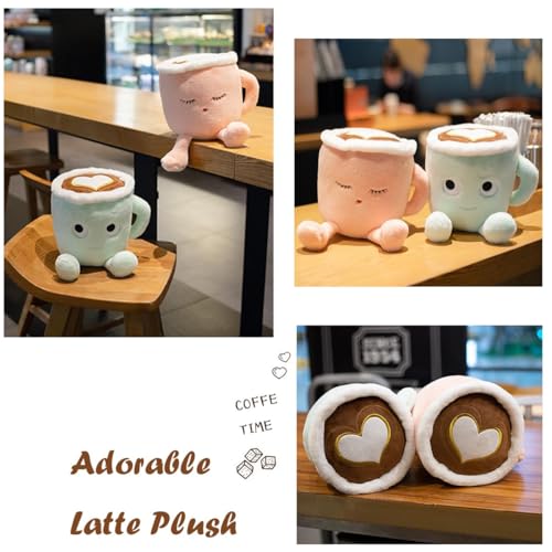 Yoholto Latte Plush Pillow – 7.8 Inch Pink Coffee Cup Stuffed Toy with Embroidered Face