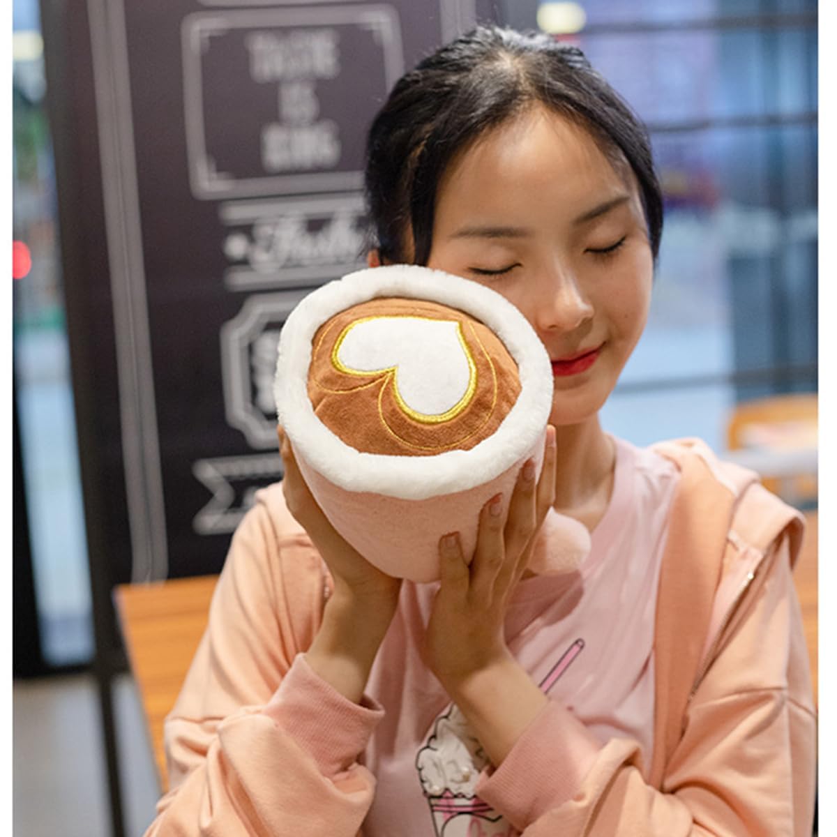 Yoholto Latte Plush Pillow – 7.8 Inch Pink Coffee Cup Stuffed Toy with Embroidered Face