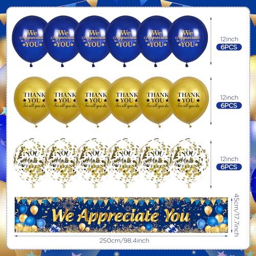 Yoirrat Blue Gold We Appreciate You Banner & 18 Balloons Set for Thank You Parties
