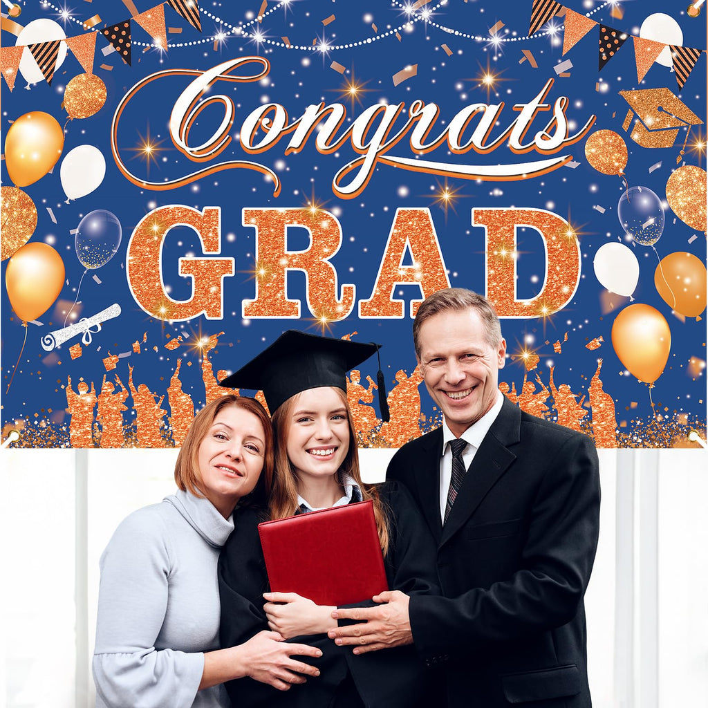 Yoirrat Blue Orange Congrats Grad Banner 2026 - 70.8x43.3 inch Graduation Decoration for Class of 2026 High School College Party