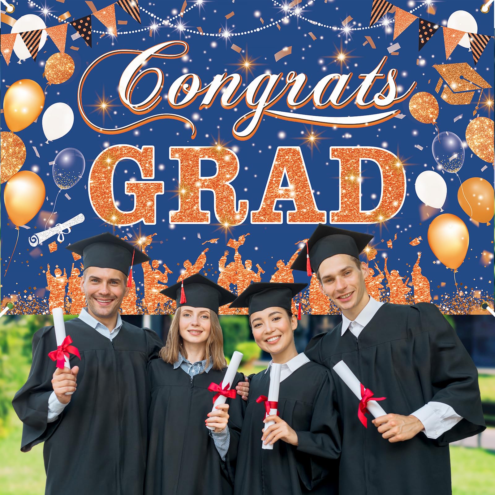 Yoirrat Blue Orange Congrats Grad Banner 2026 - 70.8x43.3 inch Graduation Decoration for Class of 2026 High School College Party