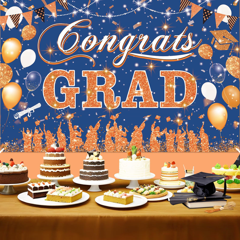 Yoirrat Blue Orange Congrats Grad Banner 2026 - 70.8x43.3 inch Graduation Decoration for Class of 2026 High School College Party