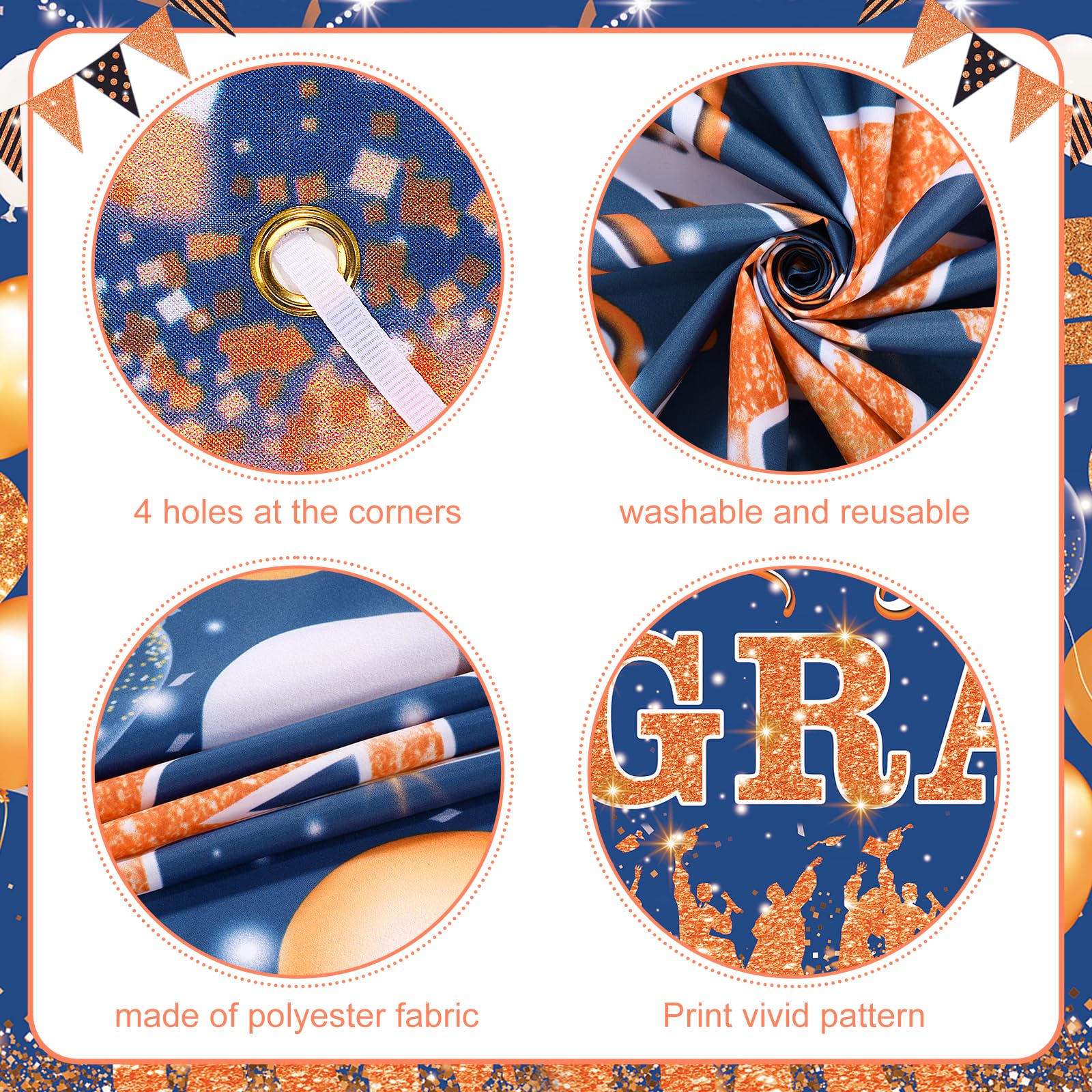 Yoirrat Blue Orange Congrats Grad Banner 2026 - 70.8x43.3 inch Graduation Decoration for Class of 2026 High School College Party