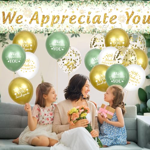 Yoirrat Sage Green We Appreciate You Banner Set - 18 Balloons & Yard Sign for Employee Staff Teacher Appreciation Party
