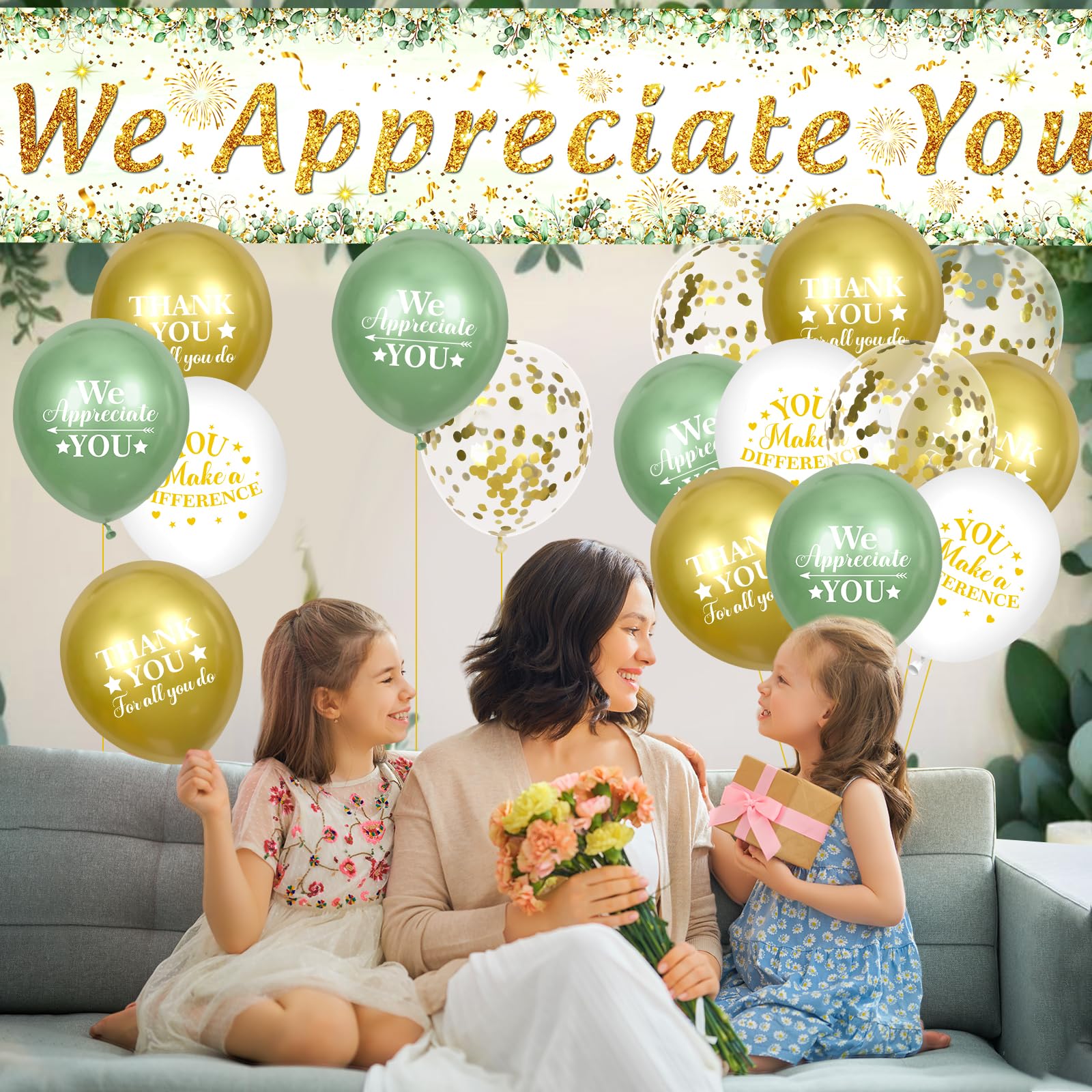 Yoirrat Sage Green We Appreciate You Banner Set - 18 Balloons & Yard Sign for Employee Staff Teacher Appreciation Party