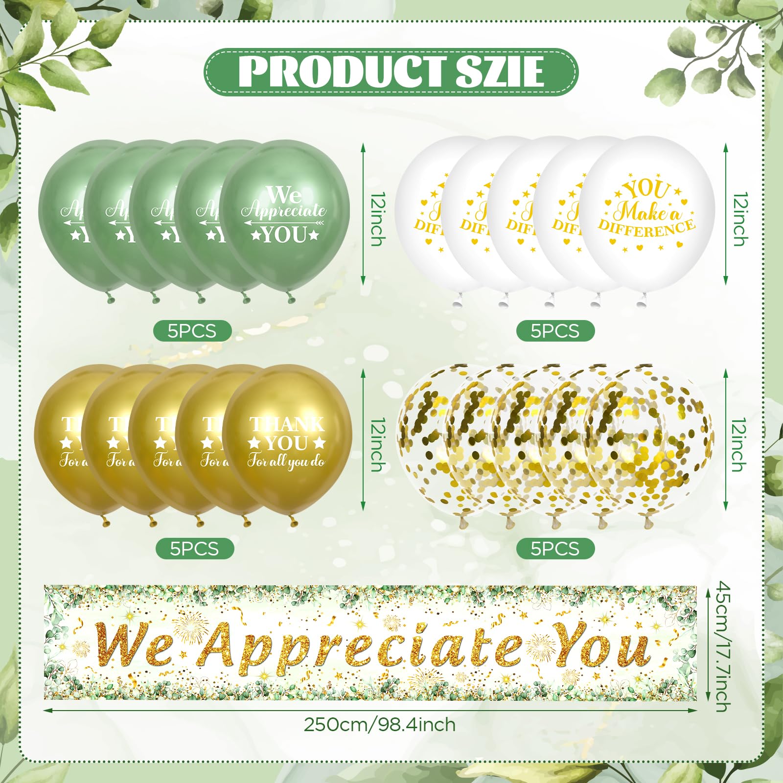 Yoirrat Sage Green We Appreciate You Banner Set - 18 Balloons & Yard Sign for Employee Staff Teacher Appreciation Party