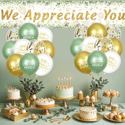 Yoirrat Sage Green We Appreciate You Banner Set - 18 Balloons & Yard Sign for Employee Staff Teacher Appreciation Party