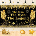 Yoirrat The Man The Myth The Legend Backdrop Banner – Black Gold Glitter Party Decor for Men
