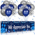 Yoirrat We Appreciate You Banner and Balloon Set – Blue Silver Appreciation Party Decor