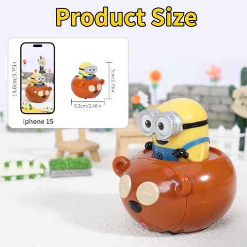 YOLOPARK Minions Bob & Tim Pull-Back Toy Car – 2.75 Inch with Sound Effects for Kids Ages 3+