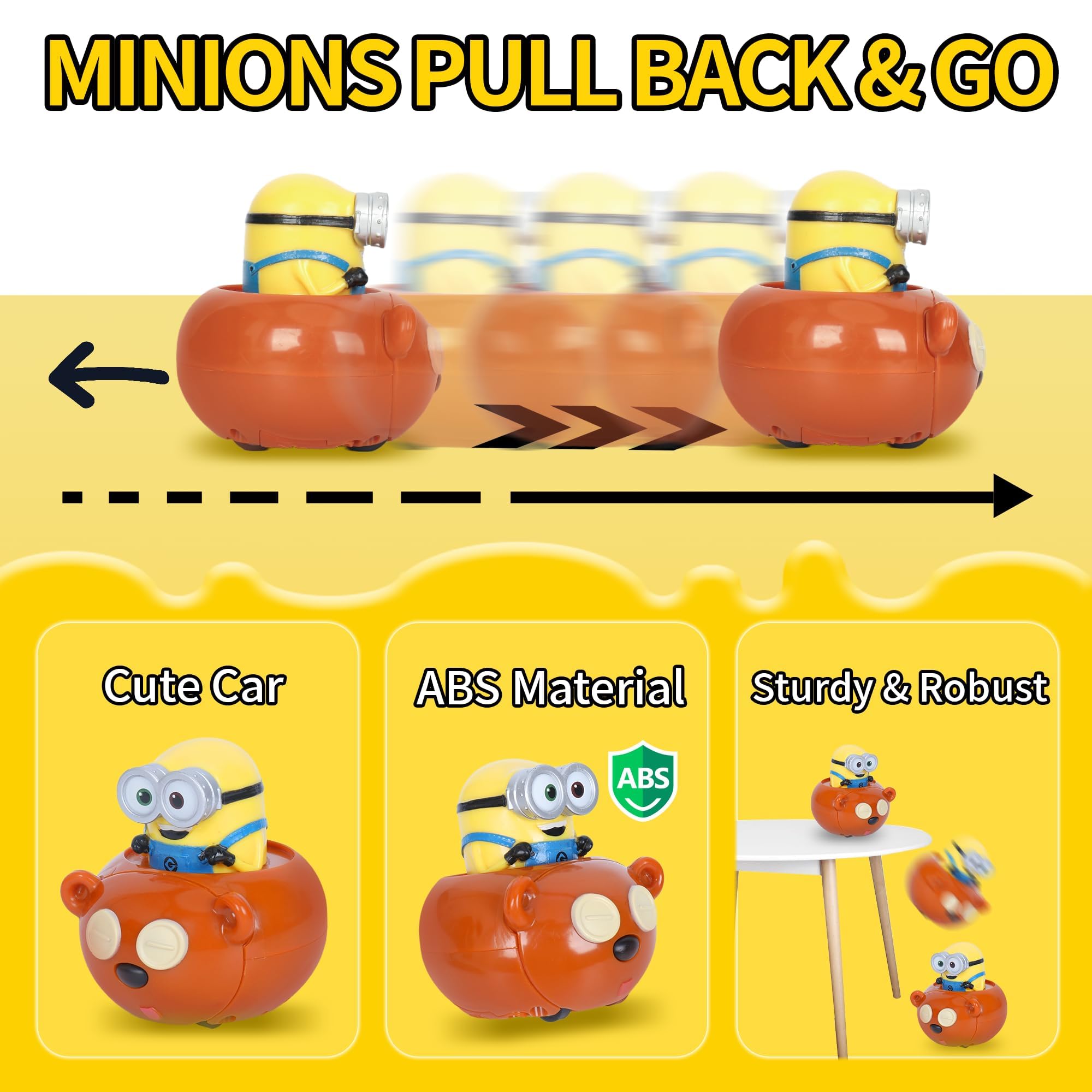 YOLOPARK Minions Bob & Tim Pull-Back Toy Car – 2.75 Inch with Sound Effects for Kids Ages 3+