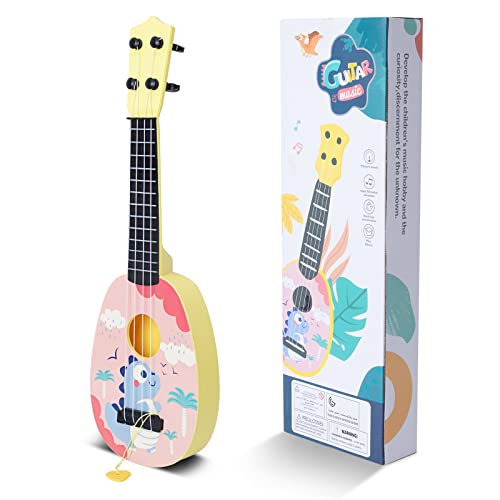 YOLOPLUS+ 17 Inch Toddler Ukulele – Pink 4-String Guitar Toy for Kids | Safe ABS Plastic