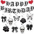 Yomaiha 11-Piece Gothic Birthday Decorations Set - Skull Black Bow Banners & Hanging Swirls for Death to My Twenties, Emo, Halloween Parties